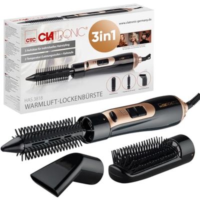 Clatronic® Spazzola ad aria calda, 3 accessori, per tutte le lunghezze dei capelli, spazzola per asciugacapelli con livello freddo per Style-Fix, 2 livelli, per capelli tondi, cavo a 360°, spazzola ad
