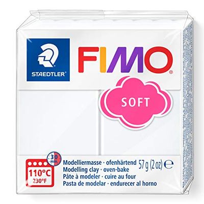 STAEDTLER 8020-0 FIMO Soft Oven-Hardening Polymer Modelling Clay - White (1 x 57g Block)