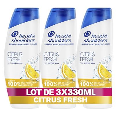 Head & Shoulders Citrus Fresh Shampoing Antipelliculaire Pour Cheveux Gras 3x330ml; Usage Quotidien; Jusqu'à 100% des Pellicules Éliminées, Cliniquement Prouvé (lot de 3 x 330 ml)