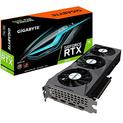 Gigabyte GV-N3070EAGLE-8GD 2.0 LHR version NVIDIA. 8 GB. GeForce RTX 3070. GDDR6. PCI-E 4.0 x 16. Processor frequency 1725 MHz. HDMI ports quantity 2. Memory clock speed 14000 MHz