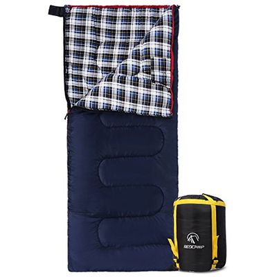 REDCAMP Saco de Dormir de Franela de algodón para Acampada, 10 ºC, 3 Estaciones, cálido y cómodo, Estilo sobre, Color Azul, 1,4 kg (190,5 cm x 83,8 cm)