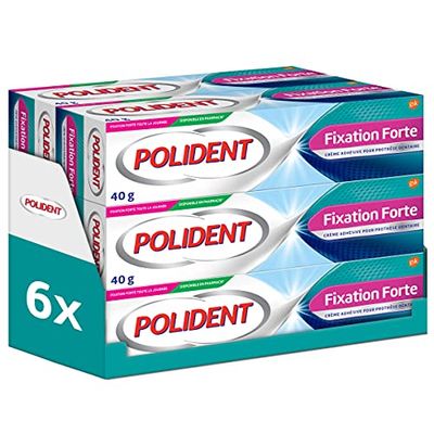 Polident Crema fissativa forte per tutto il giorno, per protesi dentali parziali o complete, confezione da 6 x 40 g
