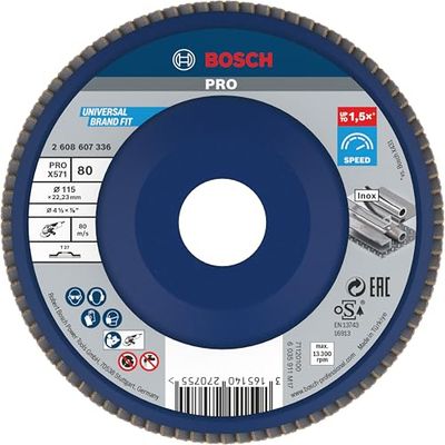 Bosch 1x PRO Metal X571 Flap Disc Straight Version Plastic for Small Angle Grinders (for Steel, Stainless steel, Ø 115 mm, Grit 80, Professional Accessory Small Angle Grinder)