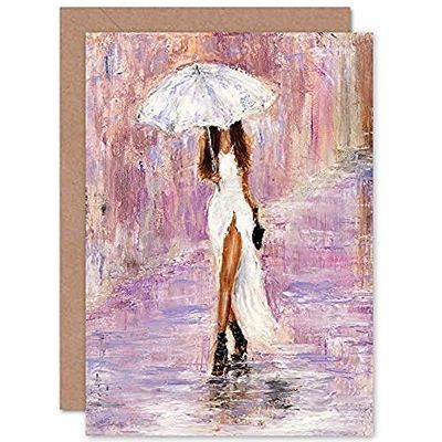 Fine Art Prints Woman In The Rain With Umbrella Greeting Card With Envelope Inside Premium Quality