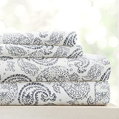 Linen Market 4-delige bladset grof Paisley patroon, vol, marine