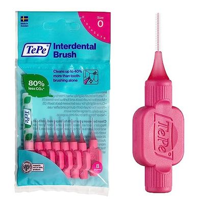 TePe Brossettes interdentaires Original - Nettoyage facile des espaces interdentaires - 1 x 8 brossettes - Diamètre 0,4mm - Rose