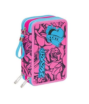 Zeven schoolkoffer - Lefleur - 3 vakken - roze - stiften, potloden, gummen, enz.