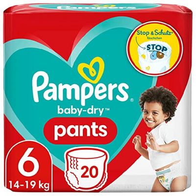 Pampers Baby Dry Lot de 20 culottes taille 6, 14 à 19 kg, avec poche stop et protection