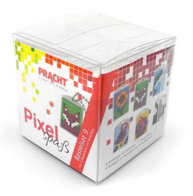 Pracht Creatives Hobby Pixel P90016-63501 Kit de bricolage amusant 9 pour enfants, système d'assemblage simple avec des petites pierres en bioplastique pour créer 6 porte-clés (médaillons)
