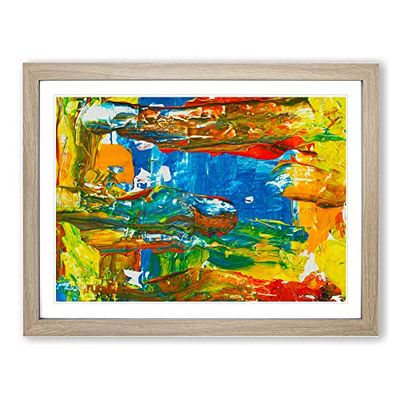 Abstract Art Painting Vol.178 By S.Johnson Modern Art Framed Wall Art Print, Ready to Hang Picture for Living Room Bedroom Home Office Décor, Oak A4 (34 x 25 cm)