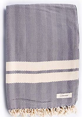Bersuse 100% Bomull - Herringbone XXL Stor Turkisk Handduk - Antracit