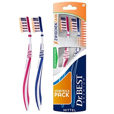 Dr.BEST Lot de 2 brosses à dents interdentaires X - Moyennes - Pour un meilleur nettoyage des espaces interdentaires - En laboratoire par rapport à une brosse à dents à coupe plate