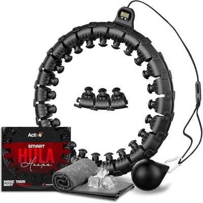 Hula Hoop Inteligente con Peso, Ajustable, para Ejercicio de Fitness, 27 Nudos (Negro)