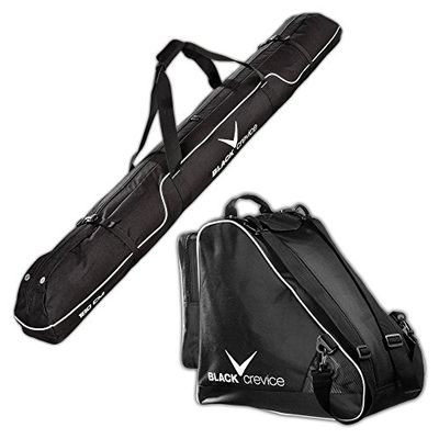 Black Crevice Set de Sacs de Ski I Set Combi I Robustes 600D/PVC I avec bandoulière I Sac de Ski : 180x20x20cm I Sac de Chaussures de Ski : 43x27x42cm