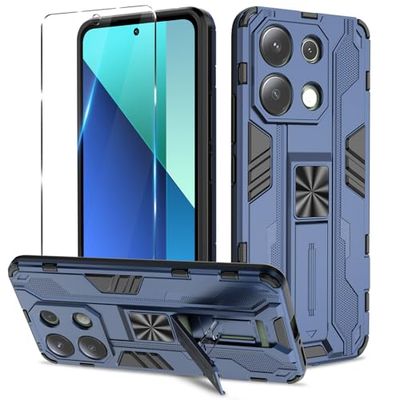 Btstring Hoesje voor Xiaomi Redmi Note 13 4G met Screen protector, militaire standaard cover case standfunctie mobiele telefoon hoezen- blauw