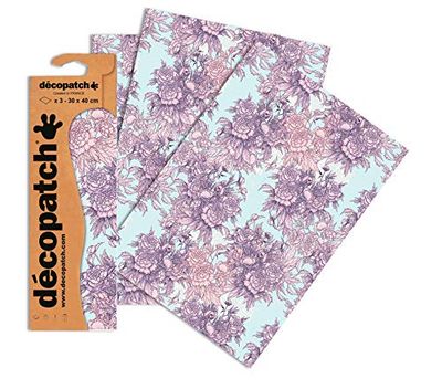 Decopatch C760O - 1 busta da 3 fogli di carta stampata 30x40 cm, Peonie