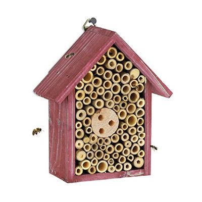 Relaxdays Maison à Insectes, hôtel à Insectes, à Suspendre, Non-traité, coléoptères, HxLxP : 20x17x8,5 cm, Bois, Rouge