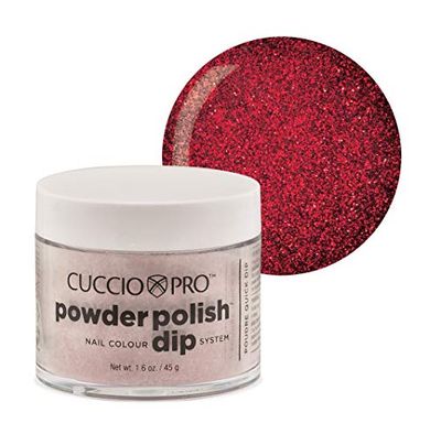 Cuccio Powder Polish - Acrylic Nail Colour Dip System - 45g (1.6oz) Dipping Powder - Dark Red Glitter