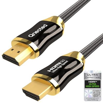 Qnected HDMI 2.1 cavo 1 metro | Gen 2 Certificato | Ultra High Speed | 4K 120Hz e 144Hz, 8K 60Hz Ultra HD | 48 Gbps | Adatto per PS5, Xbox Series X & S | Charcoal Black