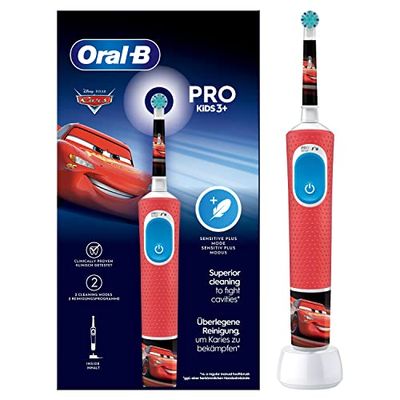 Oral-B Spazzolino Elettrico Ricaricabile Bambini Disney Cars +3 Anni, Delicato sulle Gengive, Utilizzabile con Disney Magic Timer, 1 Testine, 1 Spazzolino, Idea Regalo