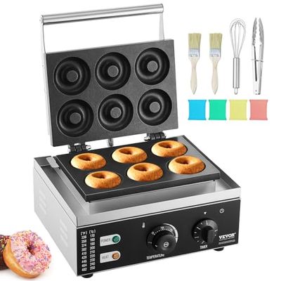 VEVOR Máquina Eléctrica para Hacer Donuts, Máquina Comercial para Donuts de 1550 W con Superficie Antiadherente, Máquina para Gofres con Calentamiento, 50-300 ℃, para Restaurante y Uso Doméstico