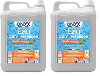 Onyx - Eau Déminéralisée - Fer à Repasser, Lisseur à Vapeur, Décolleuse à Papier Peint, Auto - 100% d’Ingrédients d’Origine Naturelle - Fabrication Française - 5L - Parfum Tropical (Lot de 2)