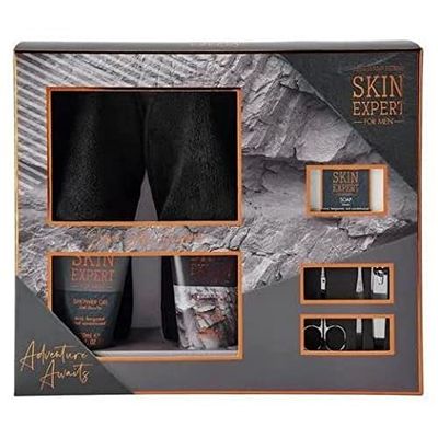 Style & Grace Skin Expert pour lui Coffret cadeau Chaussons 150 ml Gel Douche + Lotion Corps 150 ml + Savon 100 g + Set Manucure 3 Pièces + Paire Chaussons