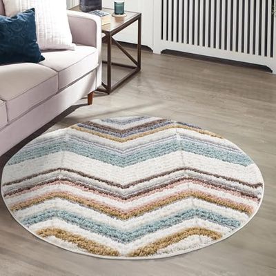 carpet city Tappeto a pelo lungo, 160 x 160 cm, rotondo, moderno, a zig-zag, multicolore, ad alta profondità, effetto 3D, soffice, per soggiorno, camera da letto, a pelo lungo