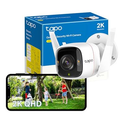 Tapo TC65 2K Security Camera Outdoor Wireless & Wired, Outdoor Camera No Monthly Fee, Smart Person Detection, Advanced Night Vision,Two-Way Talk, IP66 Weatherproof, Works with Alexa & Google