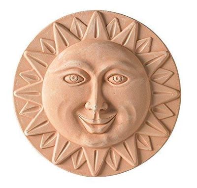 PANNELLI A MURO IN TERRACOTTA (3 PEZZI) :1) SOLE, DIAMETRO CM. 29, ALTEZZA CM. 25;2) AUTUNNO E 3) INVERNO, ALTEZZA CM. 31, LARGHEZZA CM. 21. FATTI A MANO