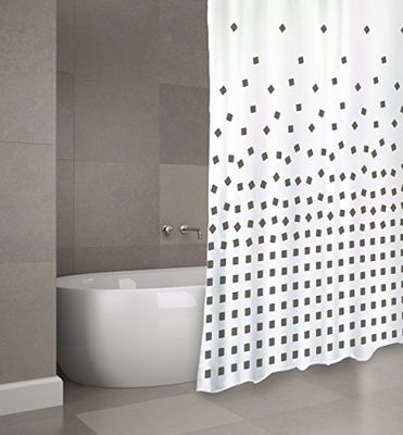 MSV Rideau de Douche Polyester THIKA 180x200cm QUALITÉ Premium Gris - Anneaux Inclus