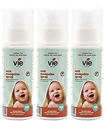 Vie Spray-On Anti Mosquito 100ml, Deet Free, Suitable for Children and Babies (3 Bottle)