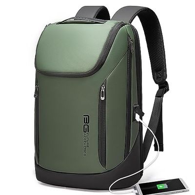 BANGE Mochila inteligente de negocios impermeable para laptop de 15.6 pulgadas con puerto de carga USB, mochila duradera de viaje, Verde (dos bolsillos), M, Negocios