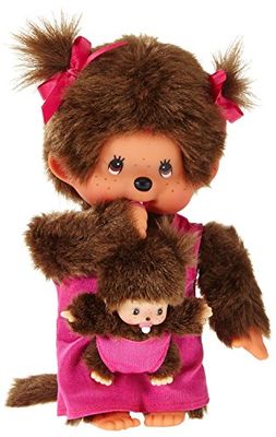 Sekiguchi - Monchhichi 20 cm Mothercare (Pink) Aliquantum International 236200 - mãe original bebé, de pelúcia, vestido rosa e laço no cabelo, aprox. 20 cm, castanho, 0 (236200)
