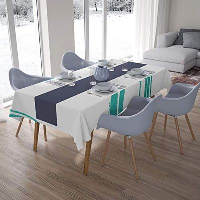 Bonamaison Köksdekoration, bordsduk, turkos, vit, 140 x 200 cm - designad och tillverkad i Turkiet