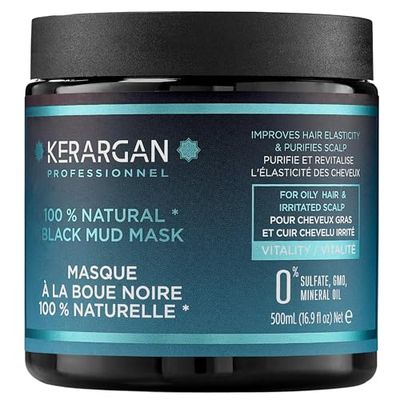 Kerargan - Revitalizing Hair Mask with Dead Sea Black Mud - Intense Vitality for Oily Hair & Irritated Scalp - Purifies & Enhances Elasticity - Sulfate-Free, GMO-Free, Mineral Oil-Free - 16.9 Fl oz