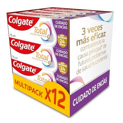 Colgate Total Advanced Encías Sanas y Sensibilidad, Pasta de dientes, 12 Udsx75ml, Protege las zonas sensibles de los dientes, Ayuda a prevenir problemas de encías, 24h de defensa antibacteriana