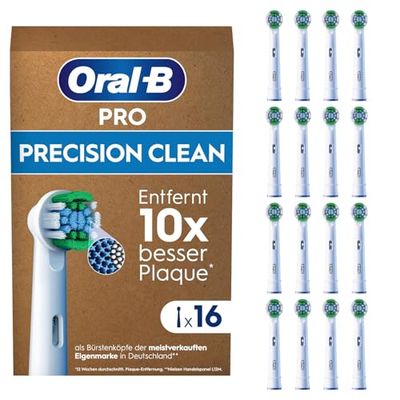 Oral-B Cabezal de cepillo de dientes eléctrico Pro Precision Clean, en forma de X y cerdas angulares para una eliminación más profunda de la placa, paquete de 16 cabezales de cepillo de dientes, adecuado para buzones, blanco (el embalaje puede variar)