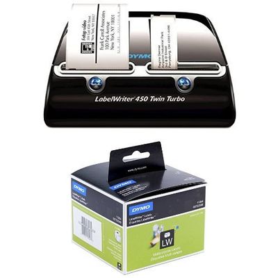Dymo LabelWriter 450 Twin Turbo Imprimante d'Etiquettes USB + 2 rouleaux de 1000 Étiquettes Multi-usages, 57 mm x 32 mm