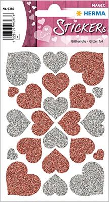 HERMA 6387 - Adesivi a forma di cuore per San Valentino, 22 pezzi, autoadesivi, permanenti, per decorare ragazze e ragazzi, colore: rosso/argento