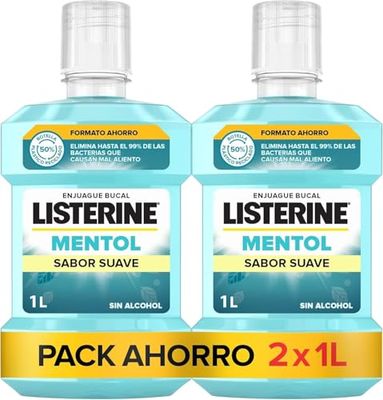 Listerine Płukanie jamy ustnej Mentol, Miękki smak, 1000 ml x 2