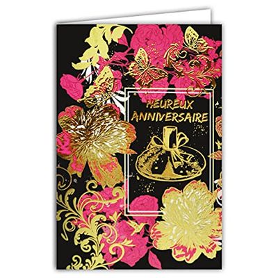 afie 69 – 7003 scheda anniversario fiori con doratura formato 12 x 17,5 cm + busta Bianco