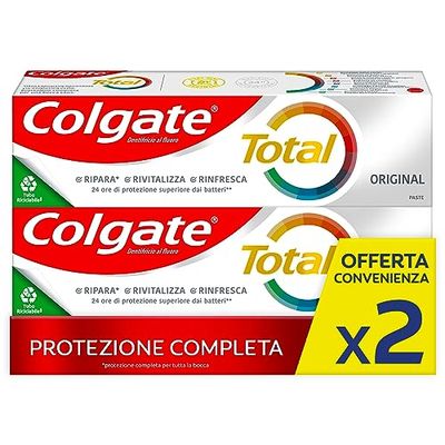 Colgate Pâte Dentifrice Total Original, protection complète 24h, 2x75 ml