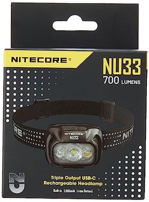 Nitecore NU33 Lampada frontale 700 Lumen USB C Torcia frontale ricaricabile con luce rossa