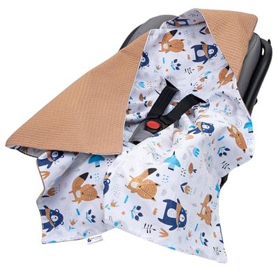 Medi Partners Couverture enveloppante 100% Coton Waffle 85x85cm Multifonction bébé Poussette Hiver Une Capuche Douce et Moelleuse pour landaus