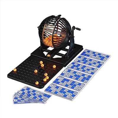 Relaxdays Bingo, boulier, 90 Boules, 72 Cartes, Plateau Coulissant, pour Grands et Petits, Convient à la tombola, Noir