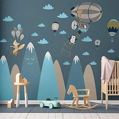 Adesivo da parete per bambini, decorazione gigante, stile scandinavo, per camera da letto dei bambini e animali in viaggio, 65 x 120 cm