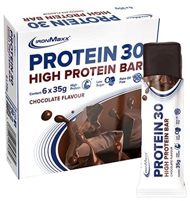 IronMaxx 30 Barre protéinée - Chocolat 6 x 35g | barre protéinée sans huile de palme, sans gluten et vitaminée | convient aux régimes à teneur réduite en sucre et aux régimes low carb