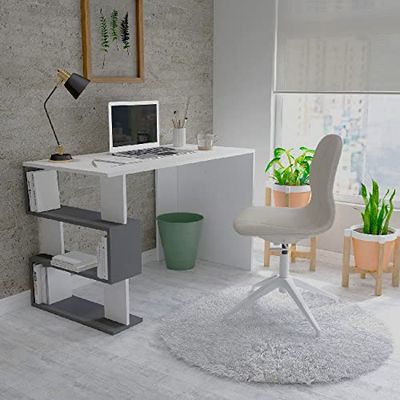 Homemania Patara bureau - met planken - kantoor, studio, kamer - wit, antraciet van hout, 120 x 60 x 75 cm