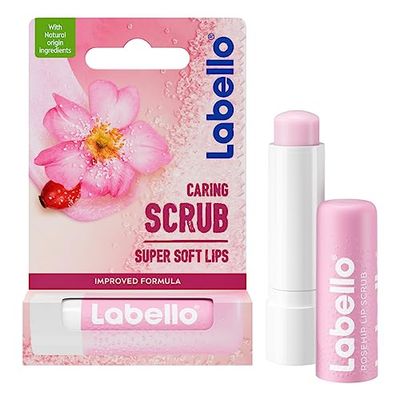 LABELLO Stick lèvres gommage hydratant (1 x 5,5 ml), exfoliant lèvres aux particules de sucre, soin nourrissant à l'huile d'églantier & à la vitamine E